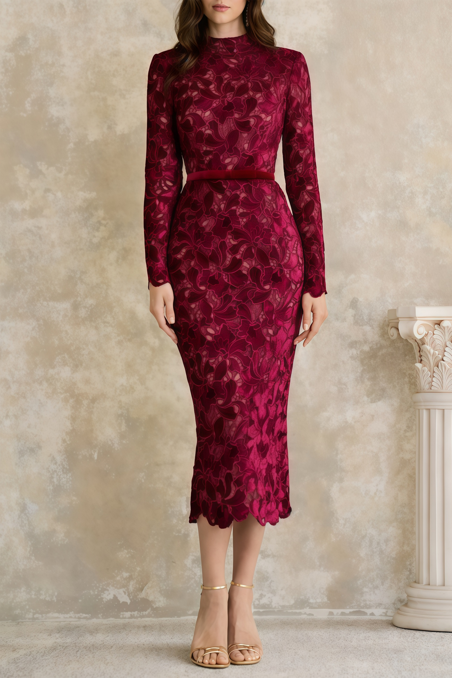Hafdis Red Floral Embroidered Midi Dress