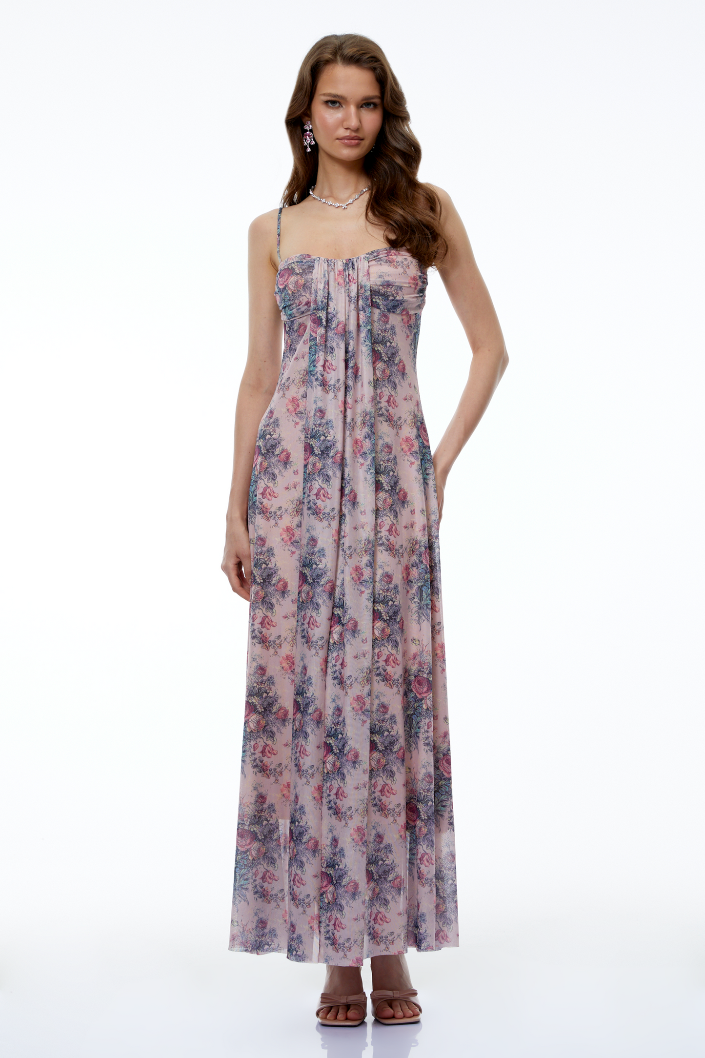 Hahana Pink Floral Print Sweetheart Maxi Dress