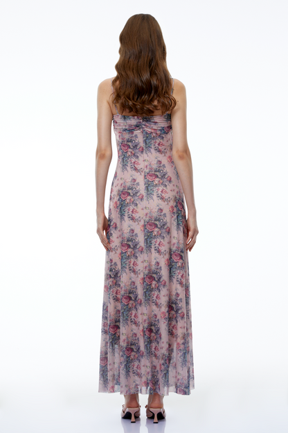 Hahana Pink Floral Print Sweetheart Maxi Dress
