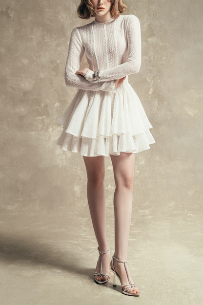 Hallie White Layered Design Puff Mini Dress