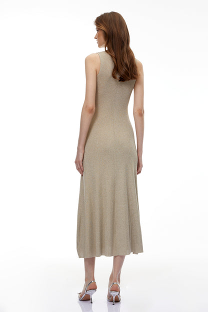Hallveig Gold Beaded Knit Maxi Dress