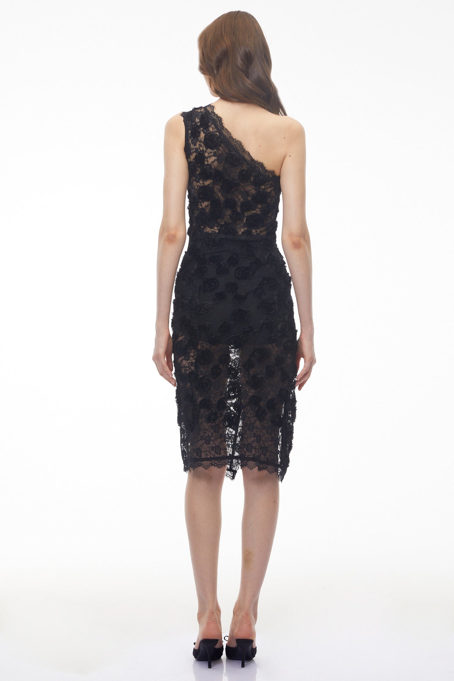 Hannah Black 3D Floral Midi Dress wiith Side Slit