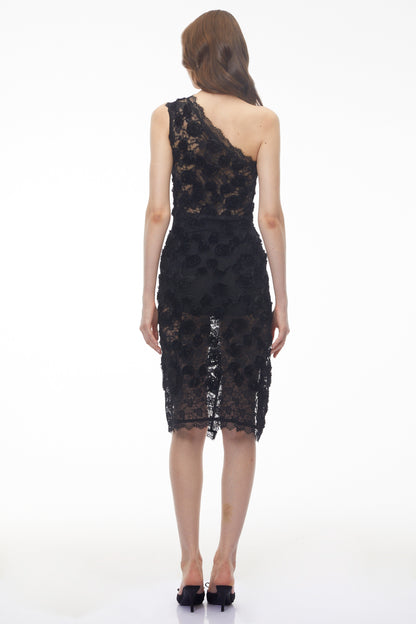 Hannah Black 3D Floral Midi Dress wiith Side Slit