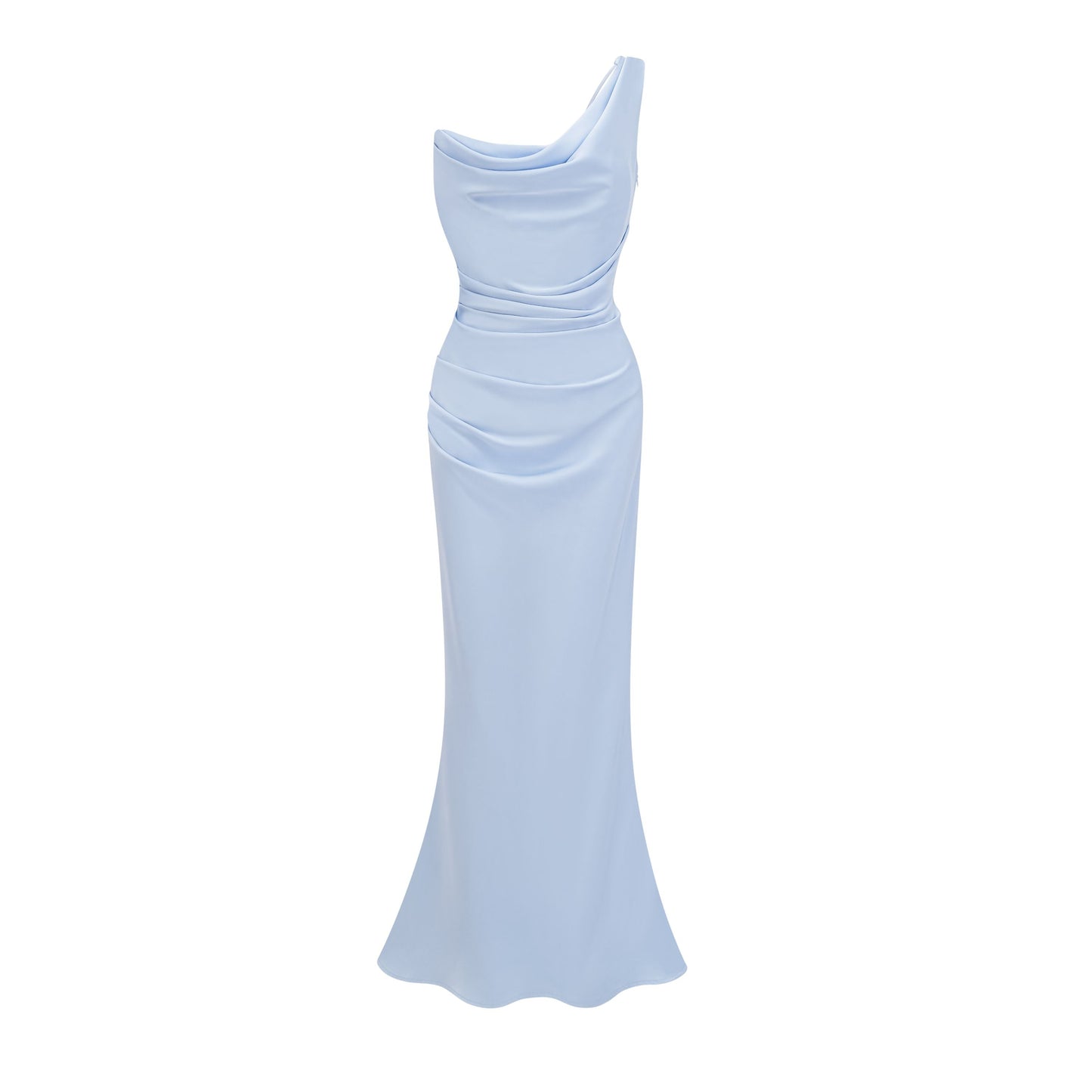 Hannah Blue One Shoulder Satin Maxi Dress