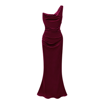 Hannah Burgundy One Shoulder Satin Maxi Dress