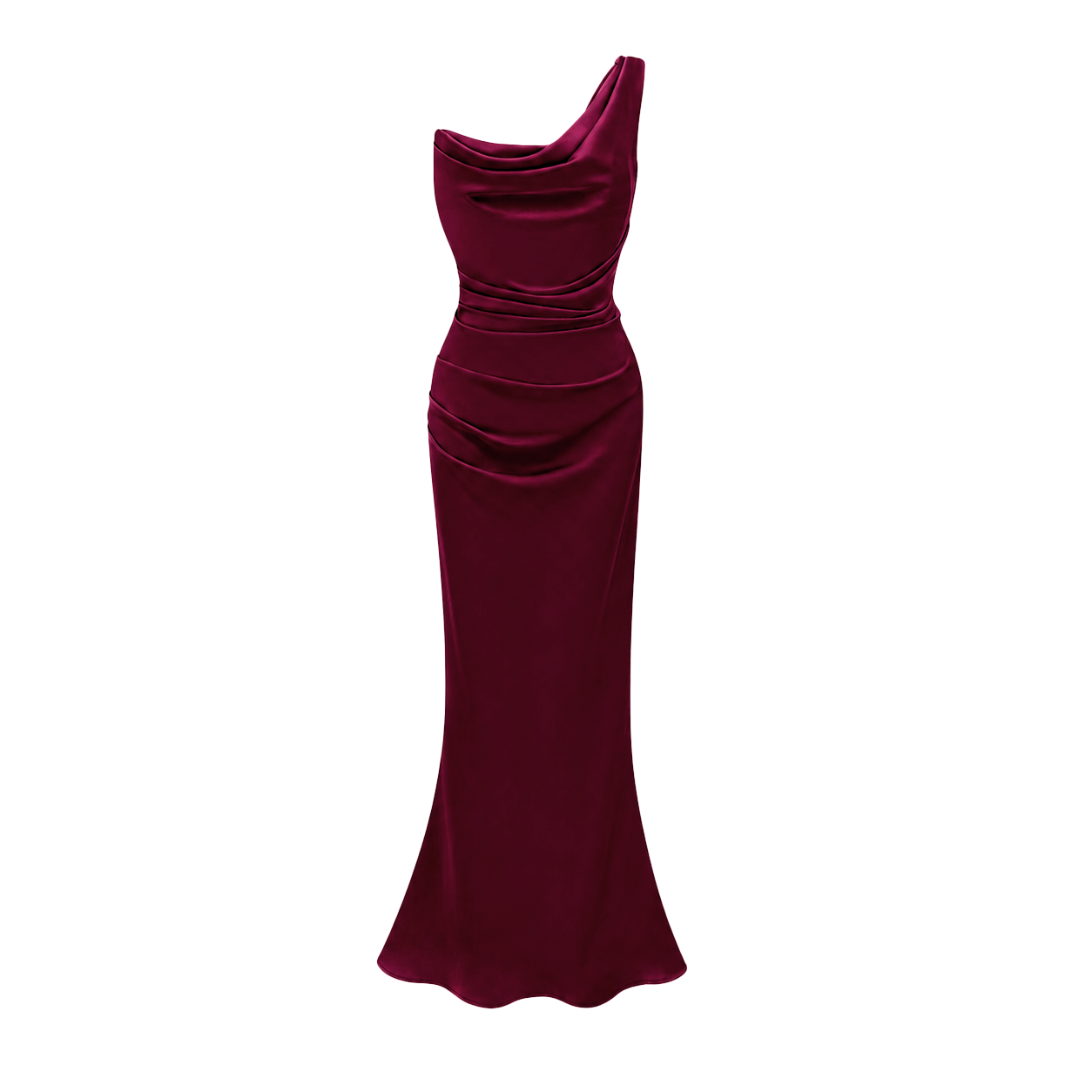 Hannah Burgundy One Shoulder Satin Maxi Dress