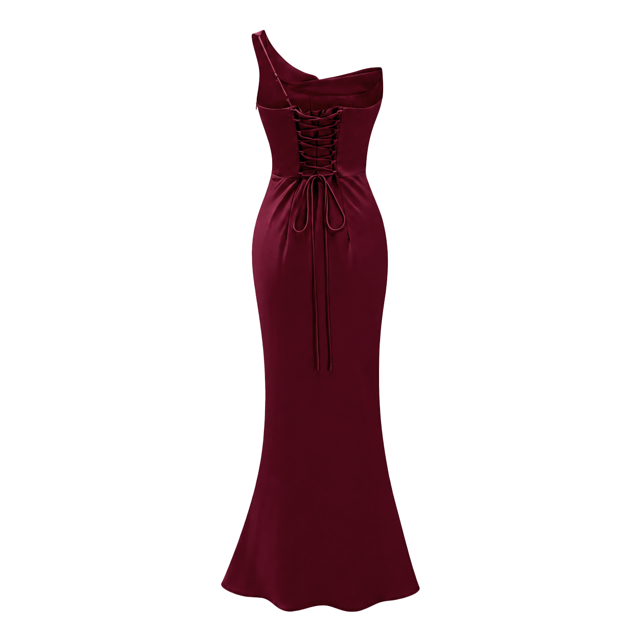 Hannah Burgundy One Shoulder Satin Maxi Dress