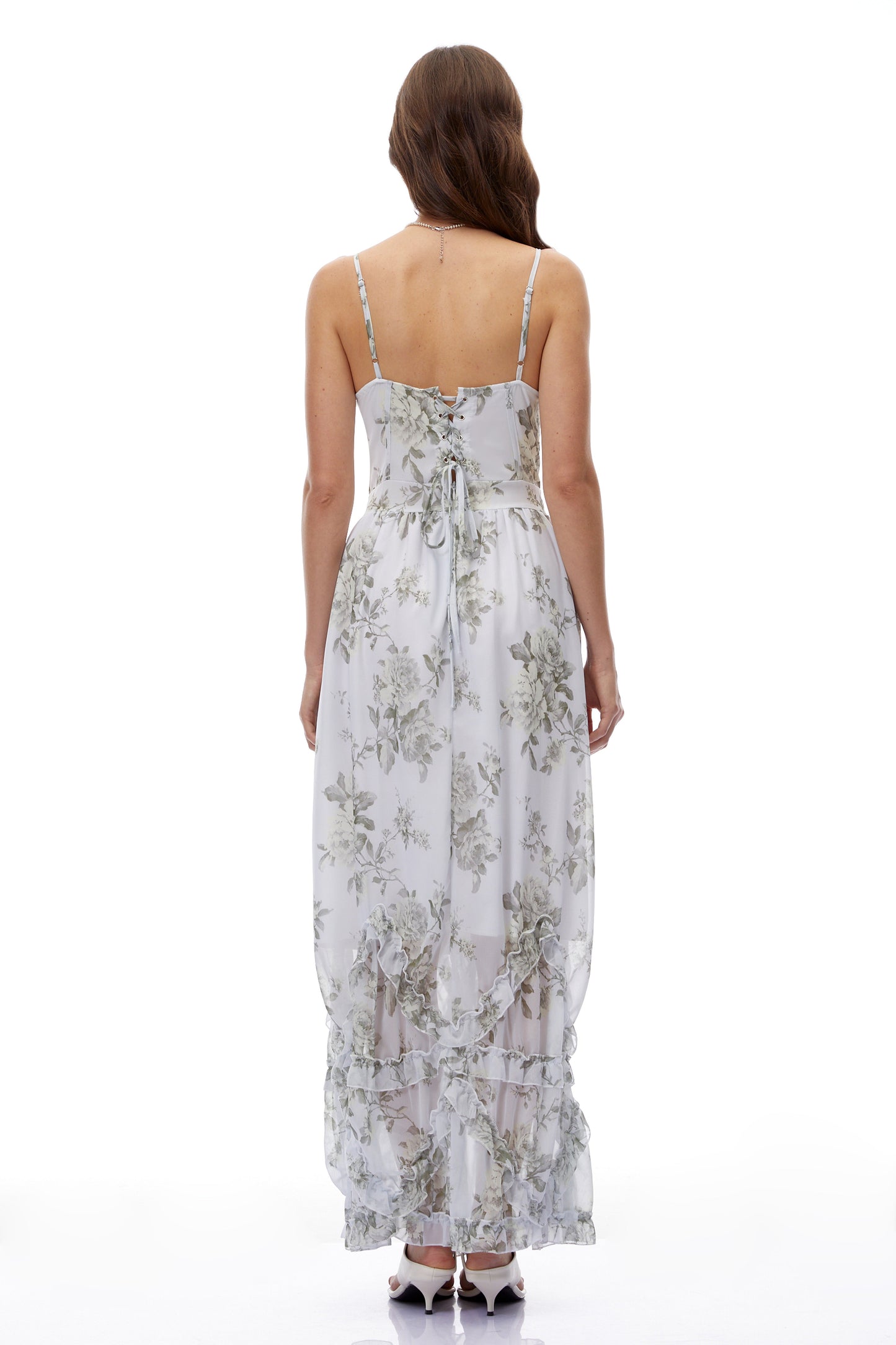 Hanne Green Floral V-Neck Sleeveless Maxi Dress
