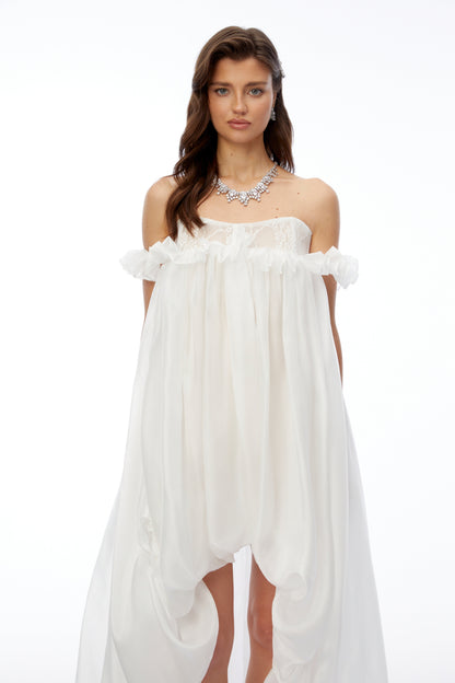 Brooklyn White Glossy Bubble Hem Mini Dress