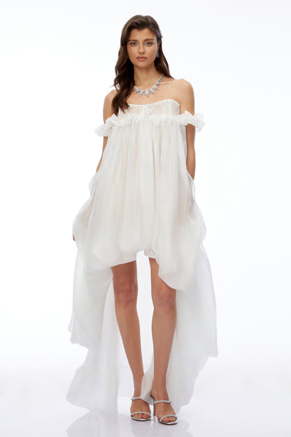 Brooklyn White Glossy Bubble Hem Mini Dress
