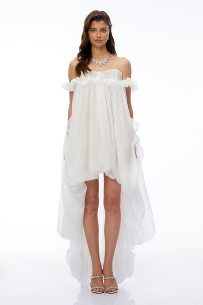 Brooklyn White Glossy Bubble Hem Mini Dress