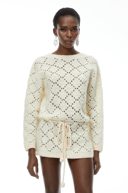 Harper Cream White Open Back Knit Mini Dress