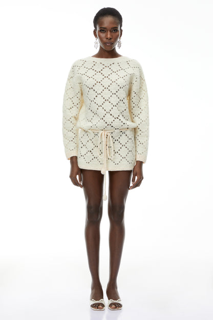 Harper Cream White Open Back Knit Mini Dress