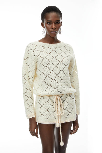 Harper Cream White Open Back Knit Mini Dress