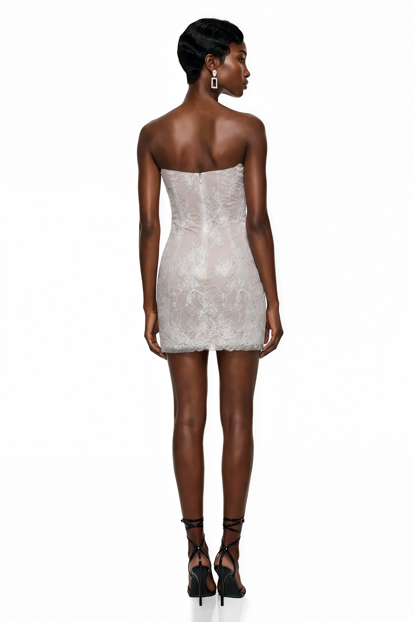Harriet Neutrals Embellished Floral Lace Mini Dress