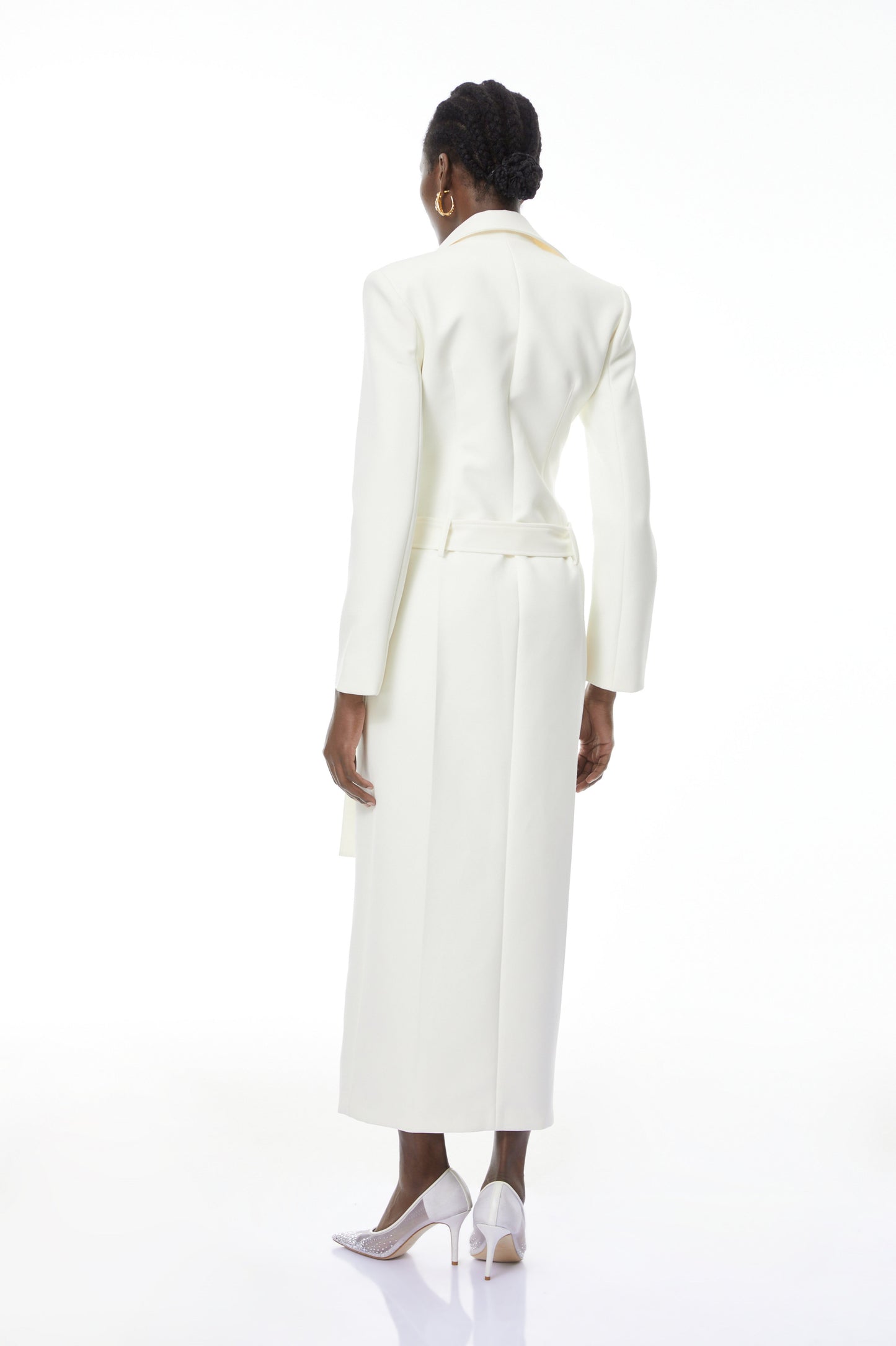 Hazel White Embellished Long Coat