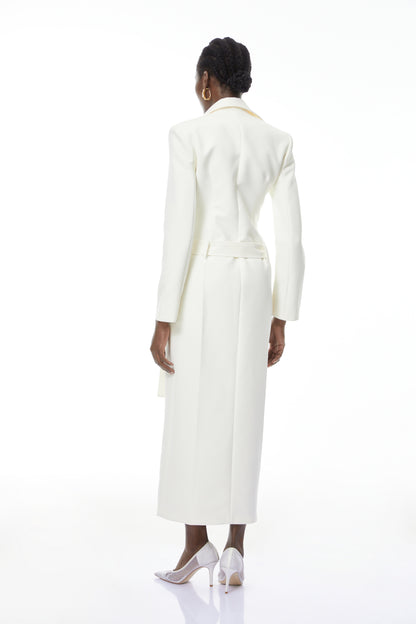 Hazel White Embellished Long Coat