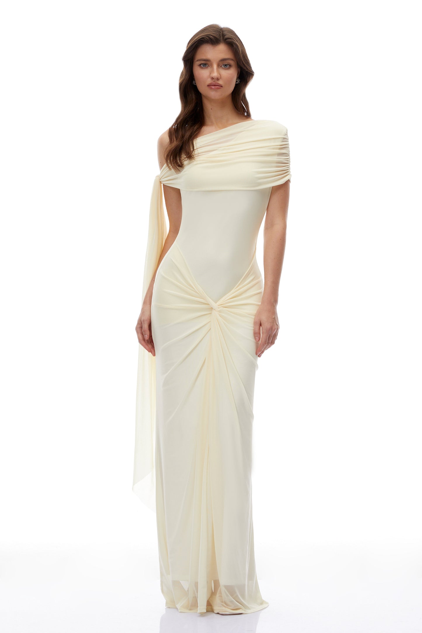Heather Yellow One Shoulder Asymmetrical Maxi Dress