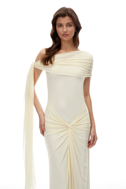 Heather Yellow One Shoulder Asymmetrical Maxi Dress