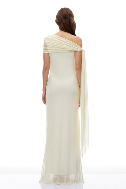 Heather Yellow One Shoulder Asymmetrical Maxi Dress