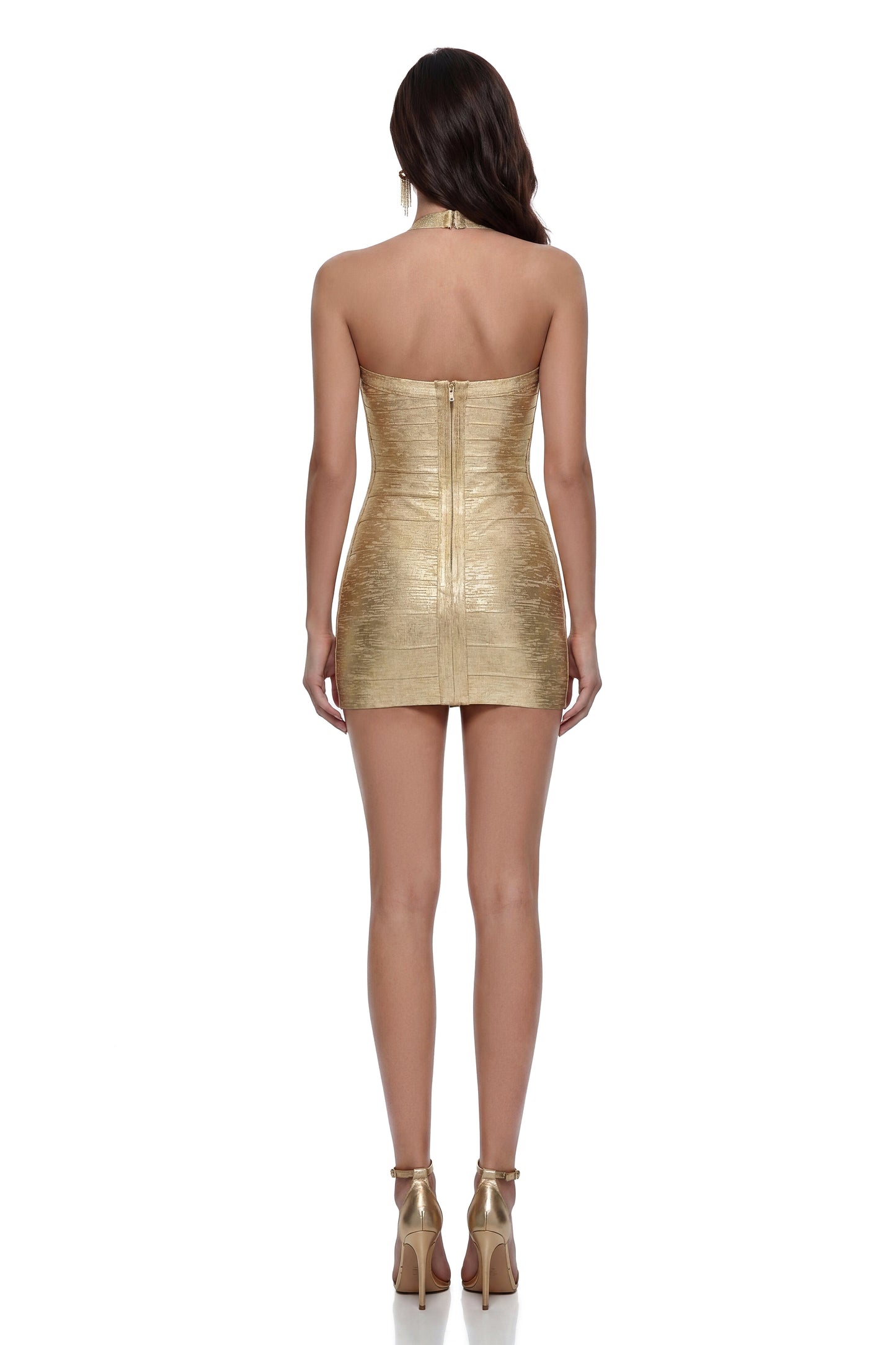 Hecate Gold Halterneck Bodycon Mini Dress