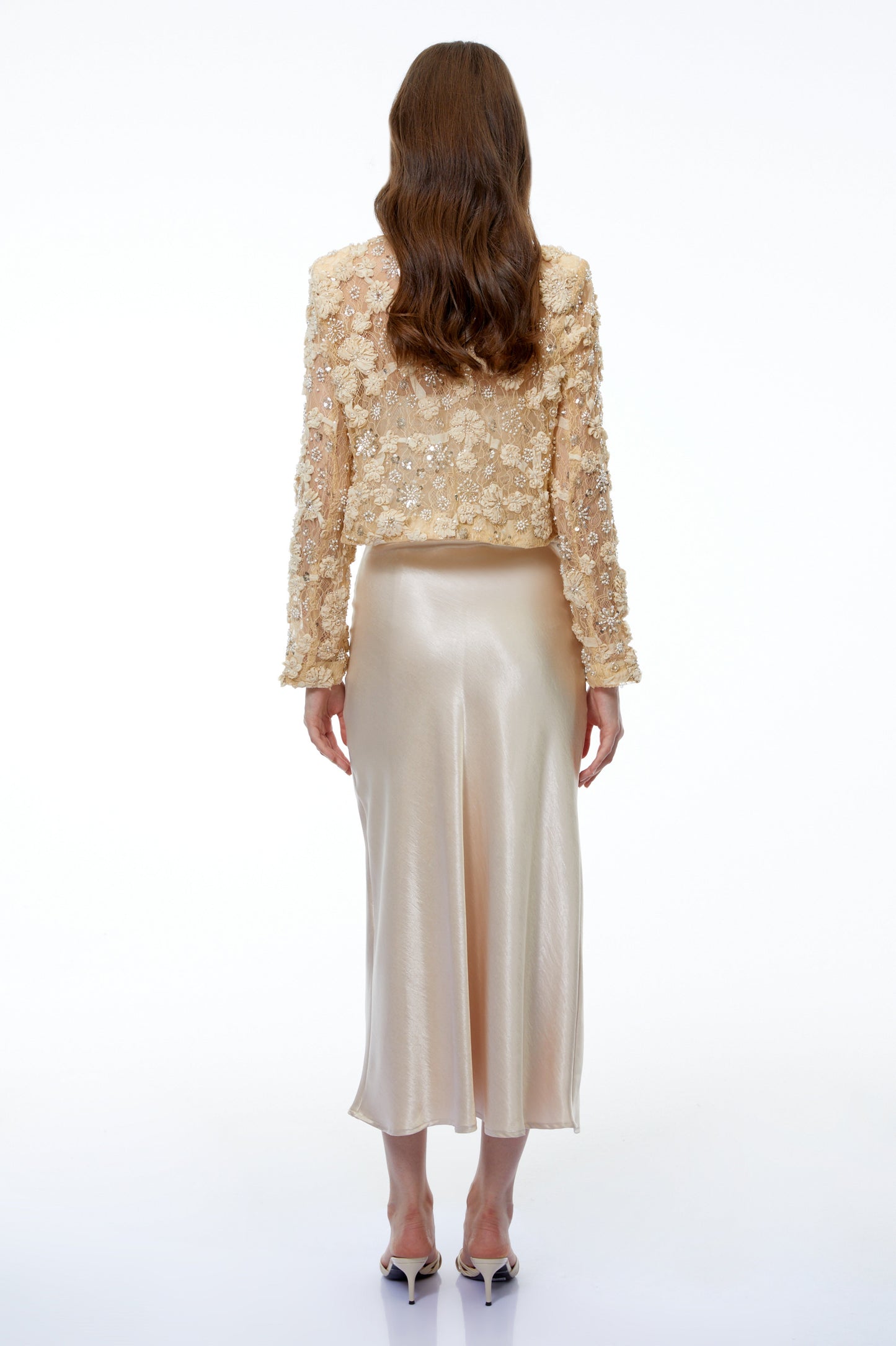 Hera Champagne Floral Embroidered Blouse with Rhinestones