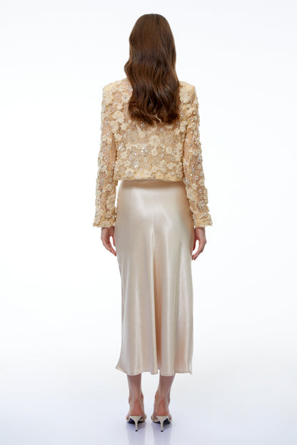 Hera Champagne Floral Embroidered Blouse with Rhinestones