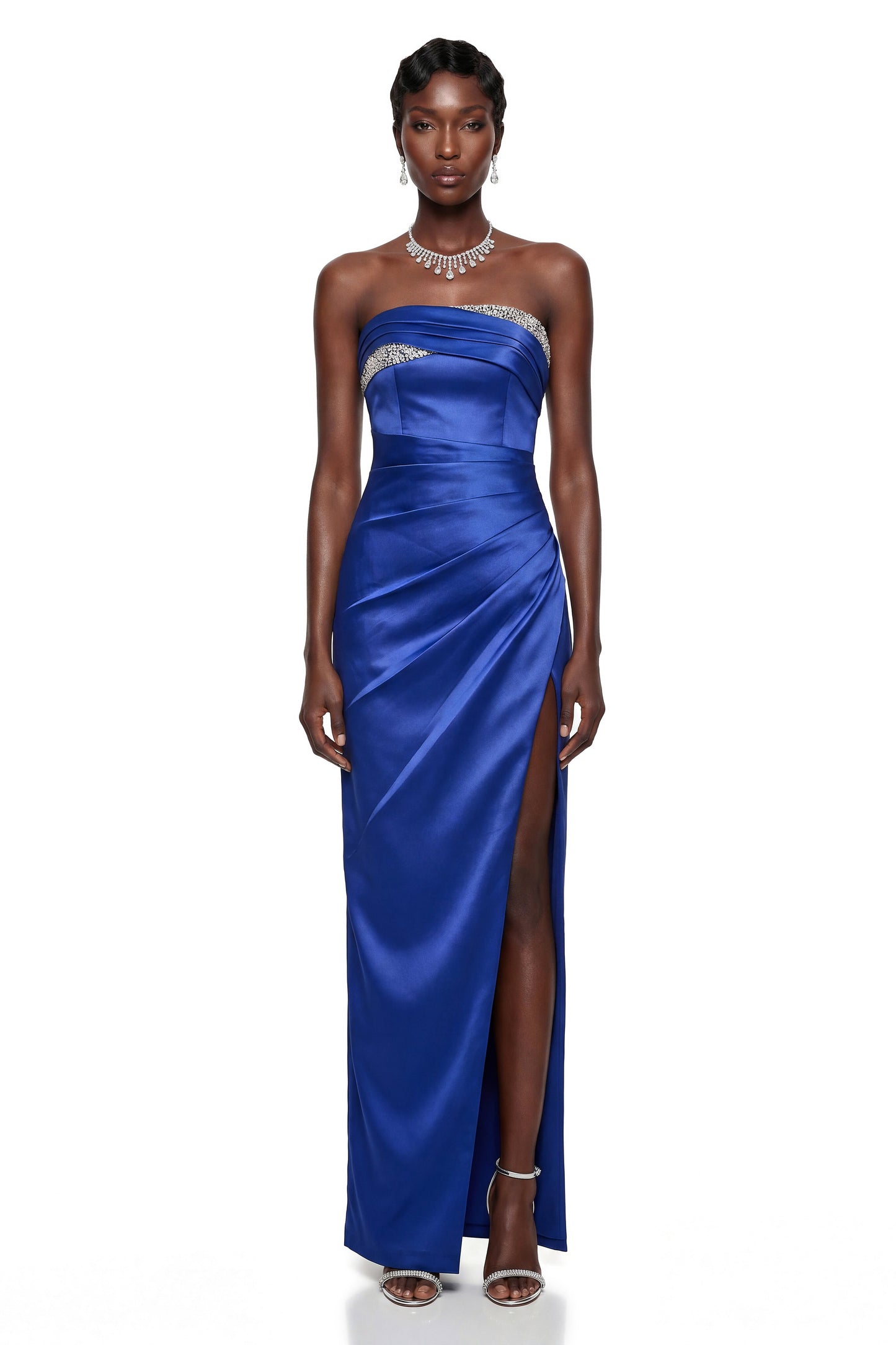 Hermione Royal Blue Off Shoulder Ruched Maxi Dress