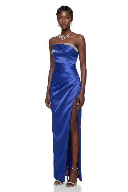 Hermione Royal Blue Off Shoulder Ruched Maxi Dress