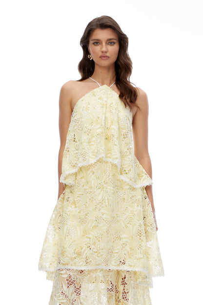 Hine Cream Halterneck Lace Maxi Dress