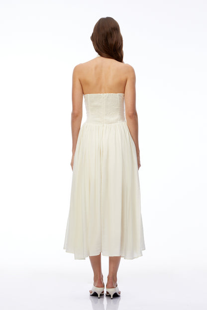 Hinewai Cream Halterneck Ruched Midi Dress