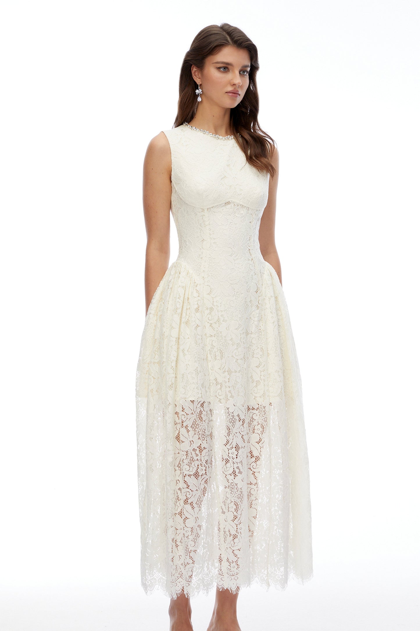 Laia Cream Lace Sleeveless Ruched Maxi Dress