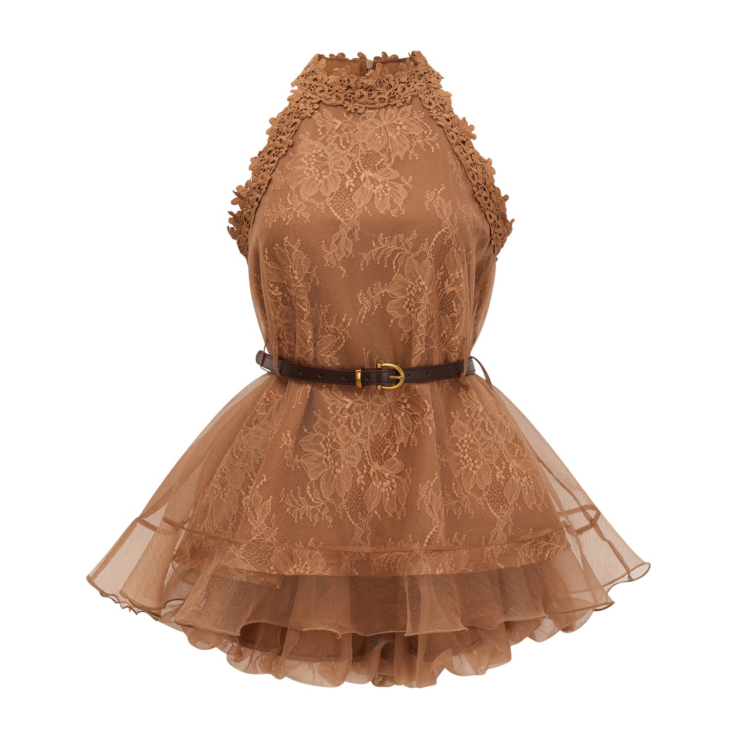 Holly Chocolate Brown Halterneck Mesh Mini Dress