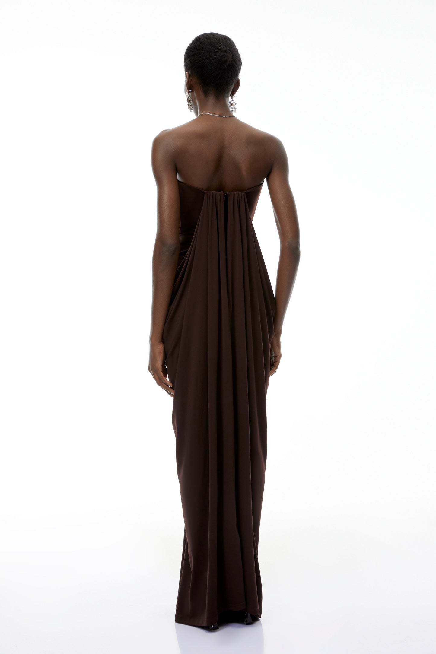 Honoria Chocolate Brown Off Shoulder Maxi Dress