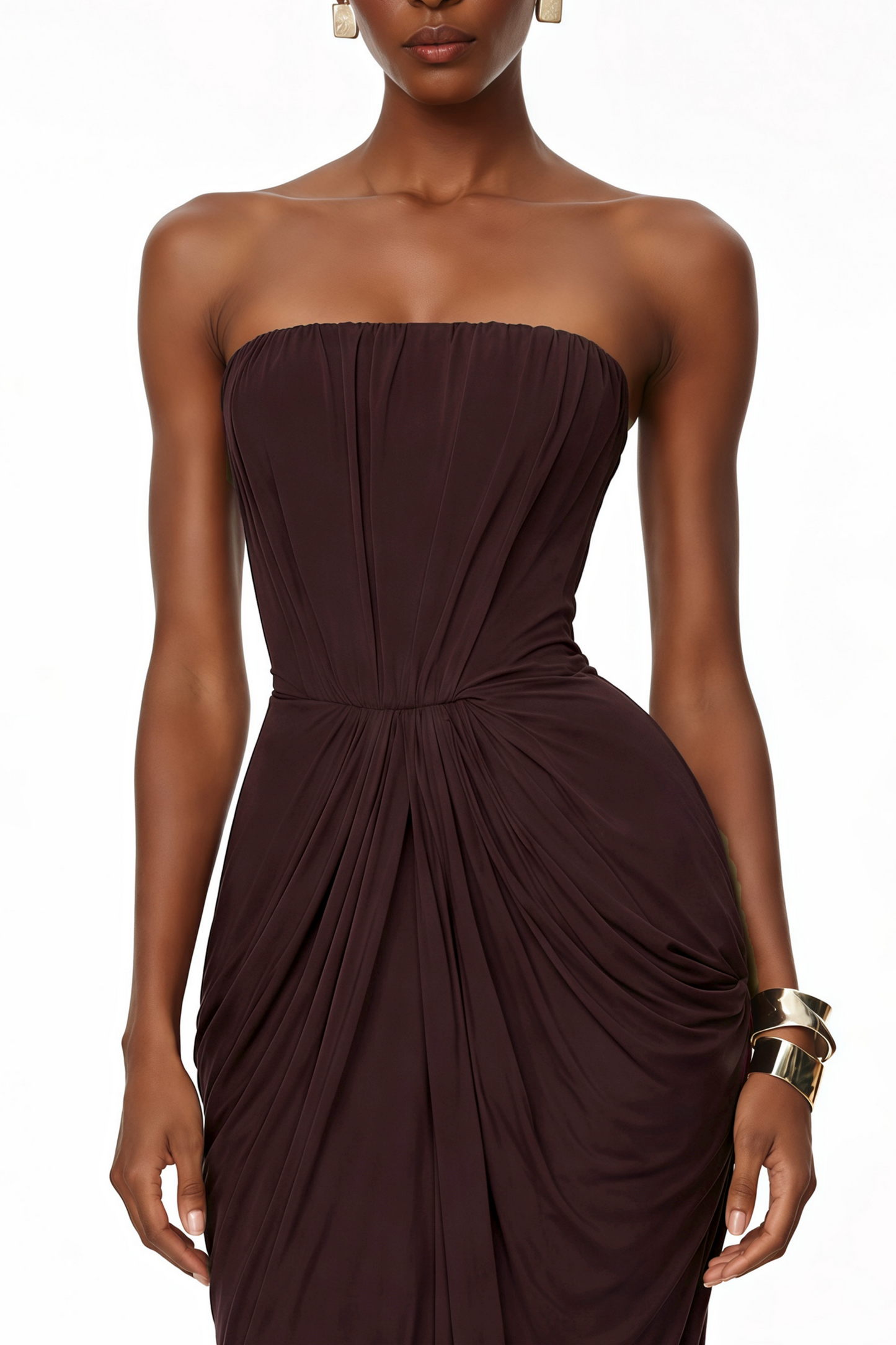 Honoria Chocolate Brown Off Shoulder Maxi Dress