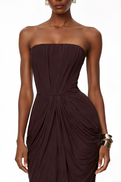 Honoria Chocolate Brown Off Shoulder Maxi Dress