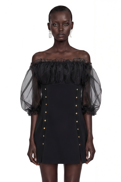 Hortensia Black Off Shoulder Ruffled Mini Dress