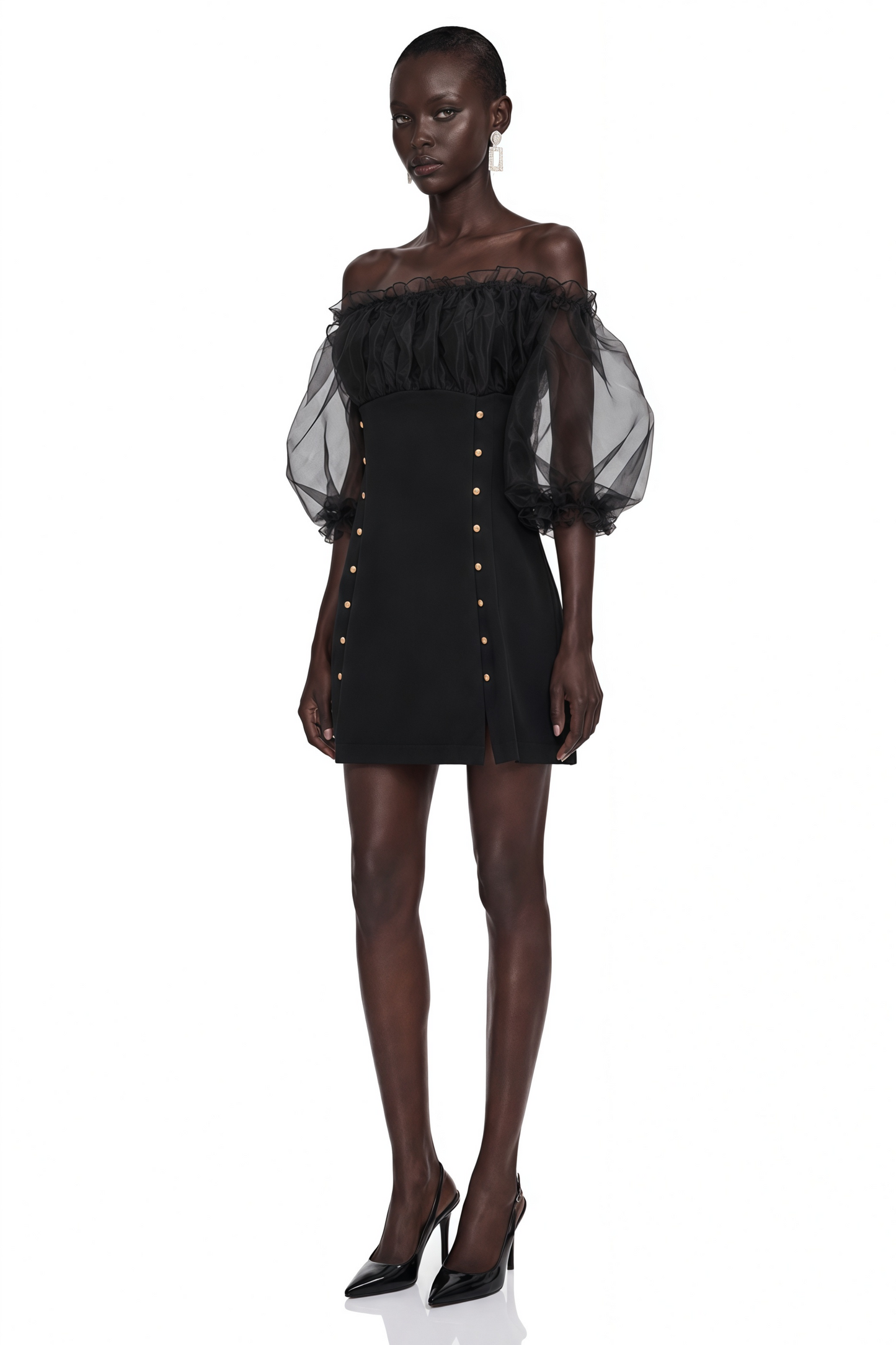 Hortensia Black Off Shoulder Ruffled Mini Dress