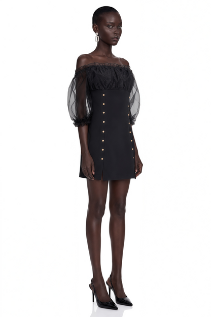 Hortensia Black Off Shoulder Ruffled Mini Dress