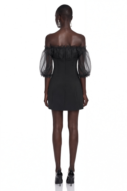 Hortensia Black Off Shoulder Ruffled Mini Dress