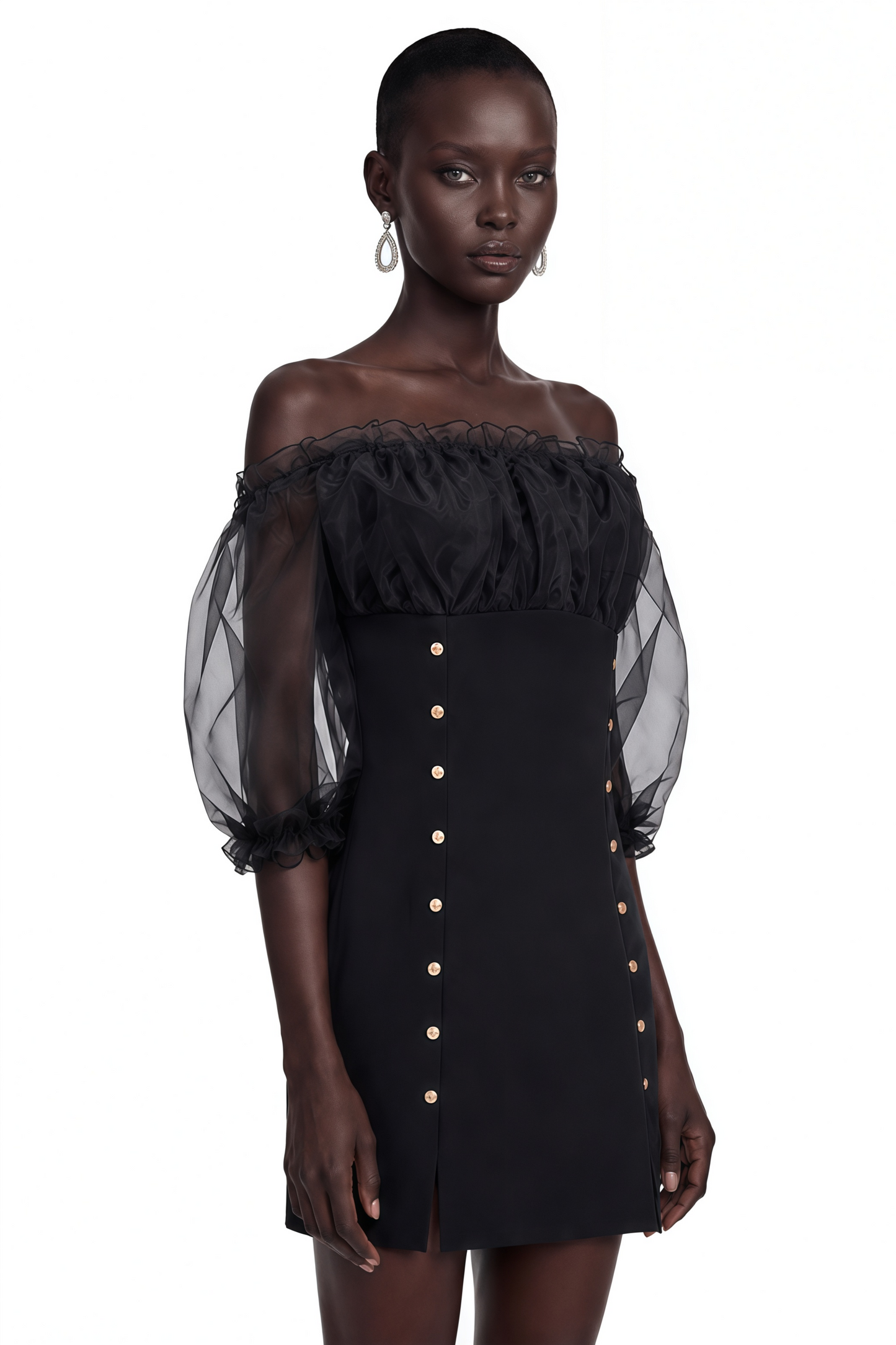 Hortensia Black Off Shoulder Ruffled Mini Dress