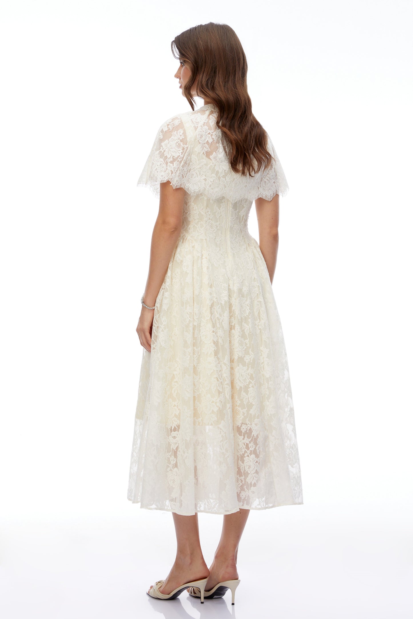 Huia Cream Lace Midi Dress with Cape
