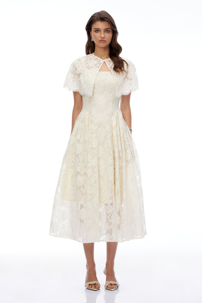 Huia Cream Lace Midi Dress with Cape