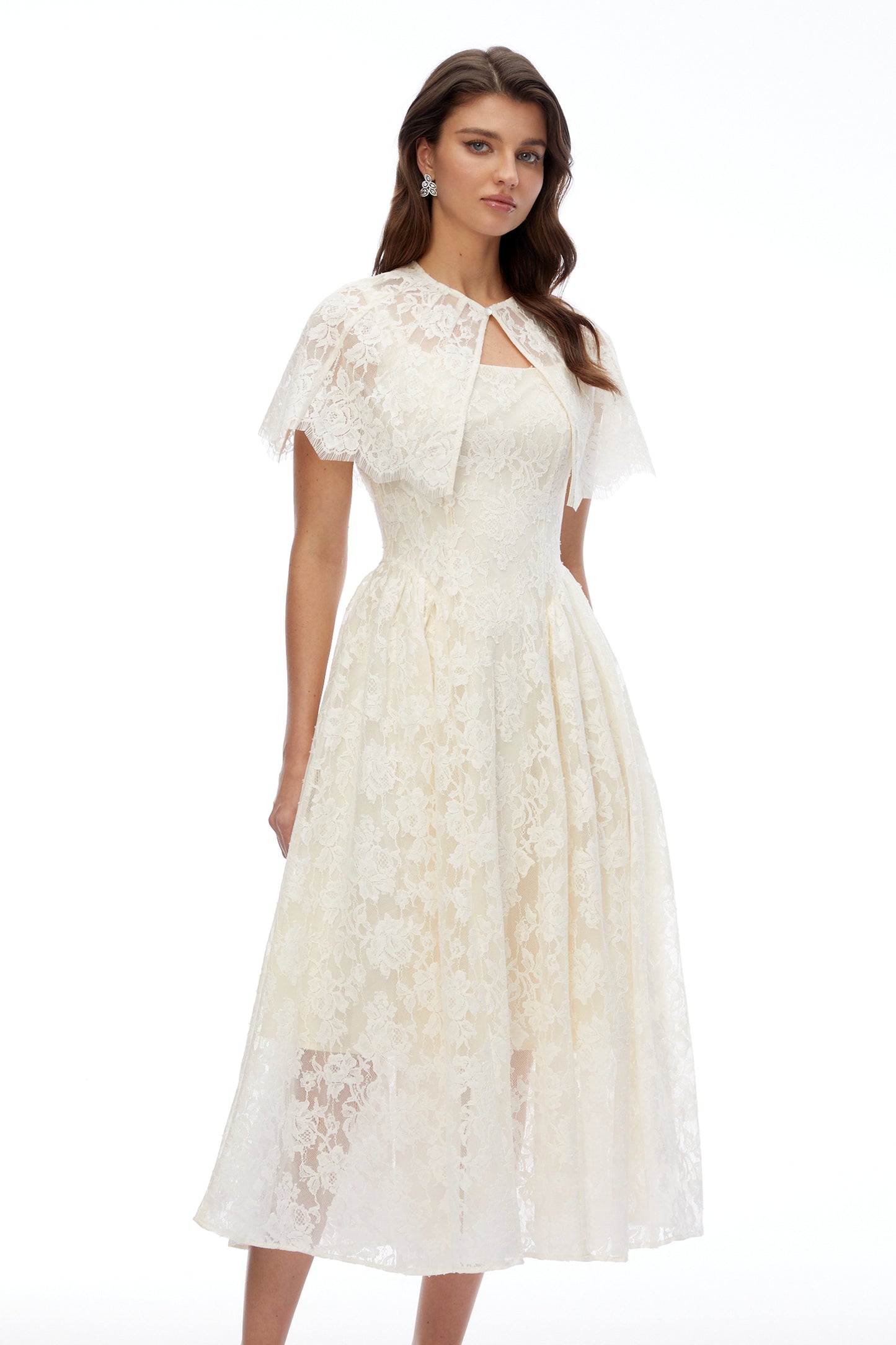 Huia Cream Lace Midi Dress with Cape