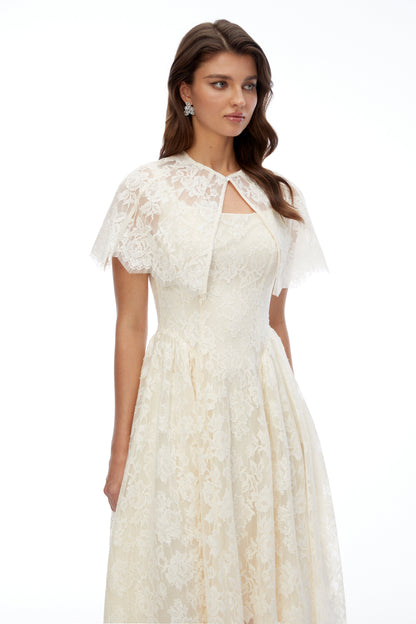 Huia Cream Lace Midi Dress with Cape