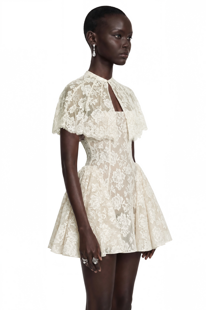 Huia Cream Lace Mini Dress with Cape