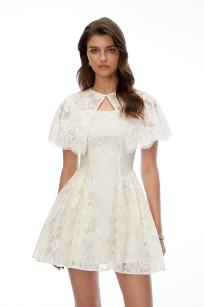 Huia Cream Lace Mini Dress with Cape