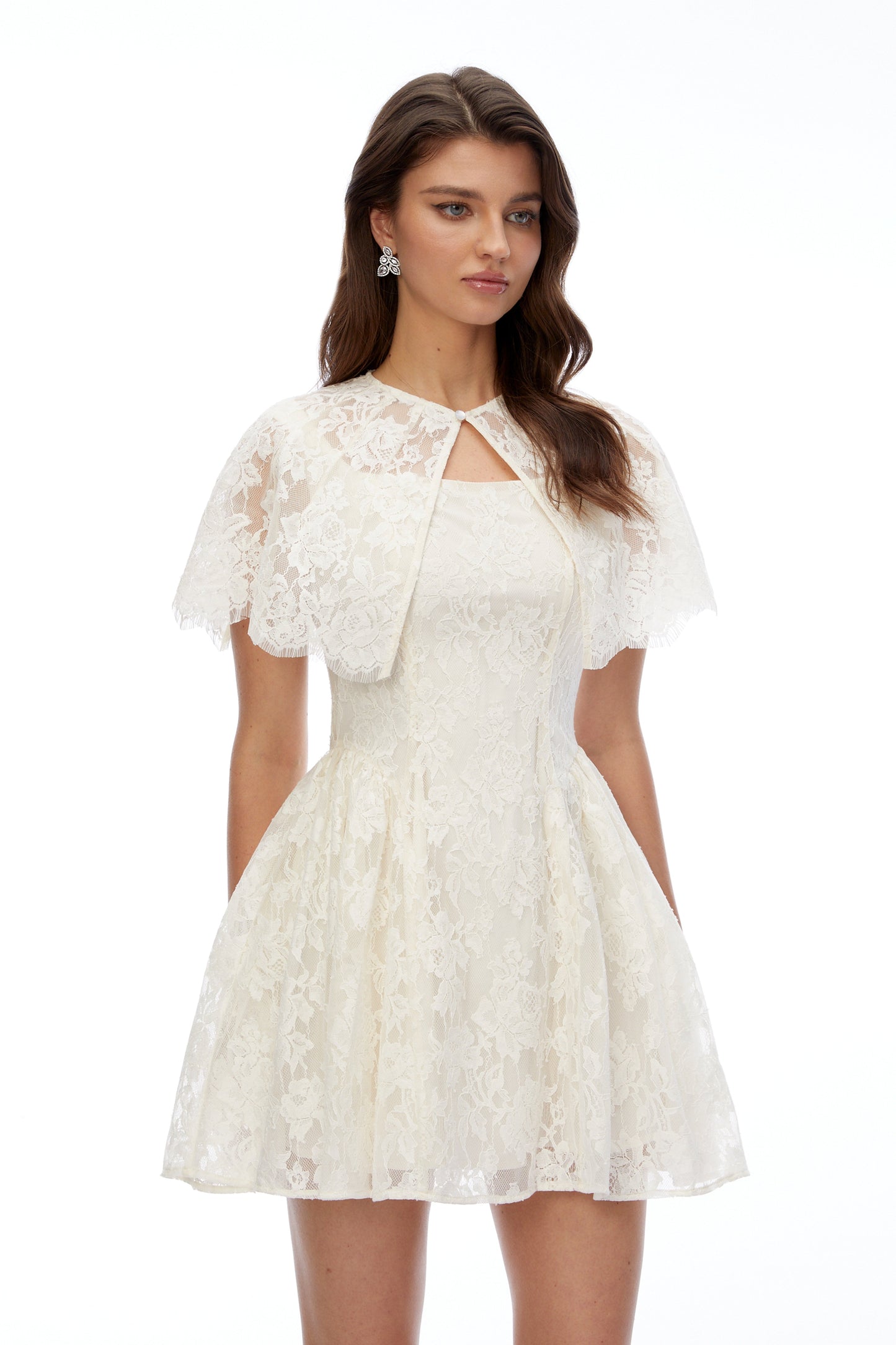 Huia Cream Lace Mini Dress with Cape