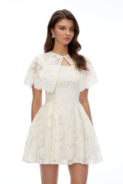 Huia Cream Lace Mini Dress with Cape