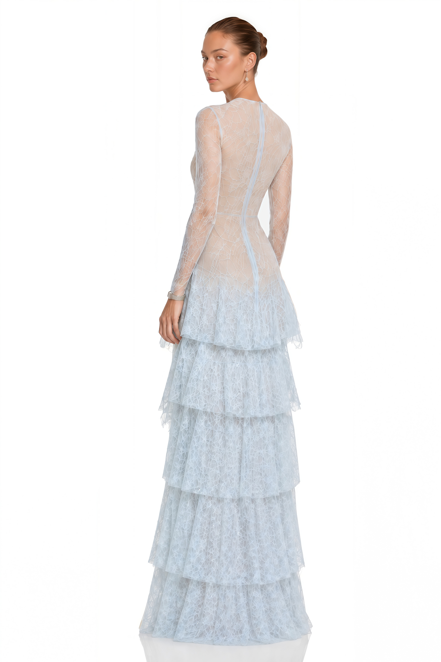 Humayma Blue Lace Tiered Midi Dress